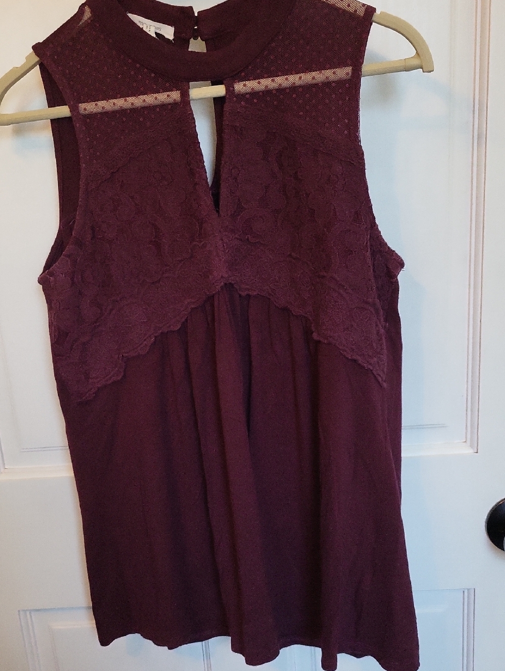Maurices Sleeveless Lace Yoke Tank Top - Purple